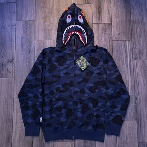 Bape Blue Camo Shark Zip Up Hoodie M